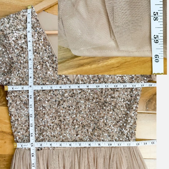 Maya Deluxe Sequin Tulle Evening Wedding Bridesmaid Prom Princess Sparkle Beige - Picture 11 of 11